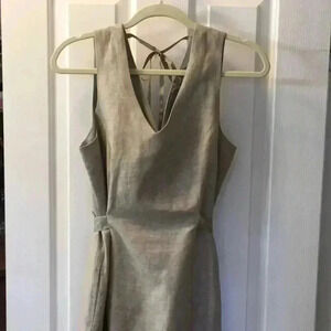 EUC Banana Republic V-Neck Linen Cotton Blend Sleeveless Dress Pockets Neutral